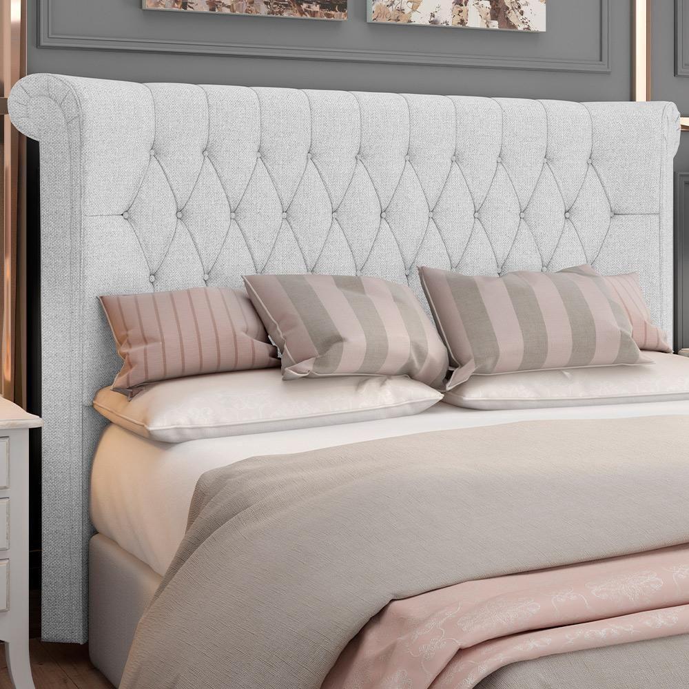 Cabeceira Cama Box Casal 140cm Estofada Meora P05 Linho Cinza Claro - 6