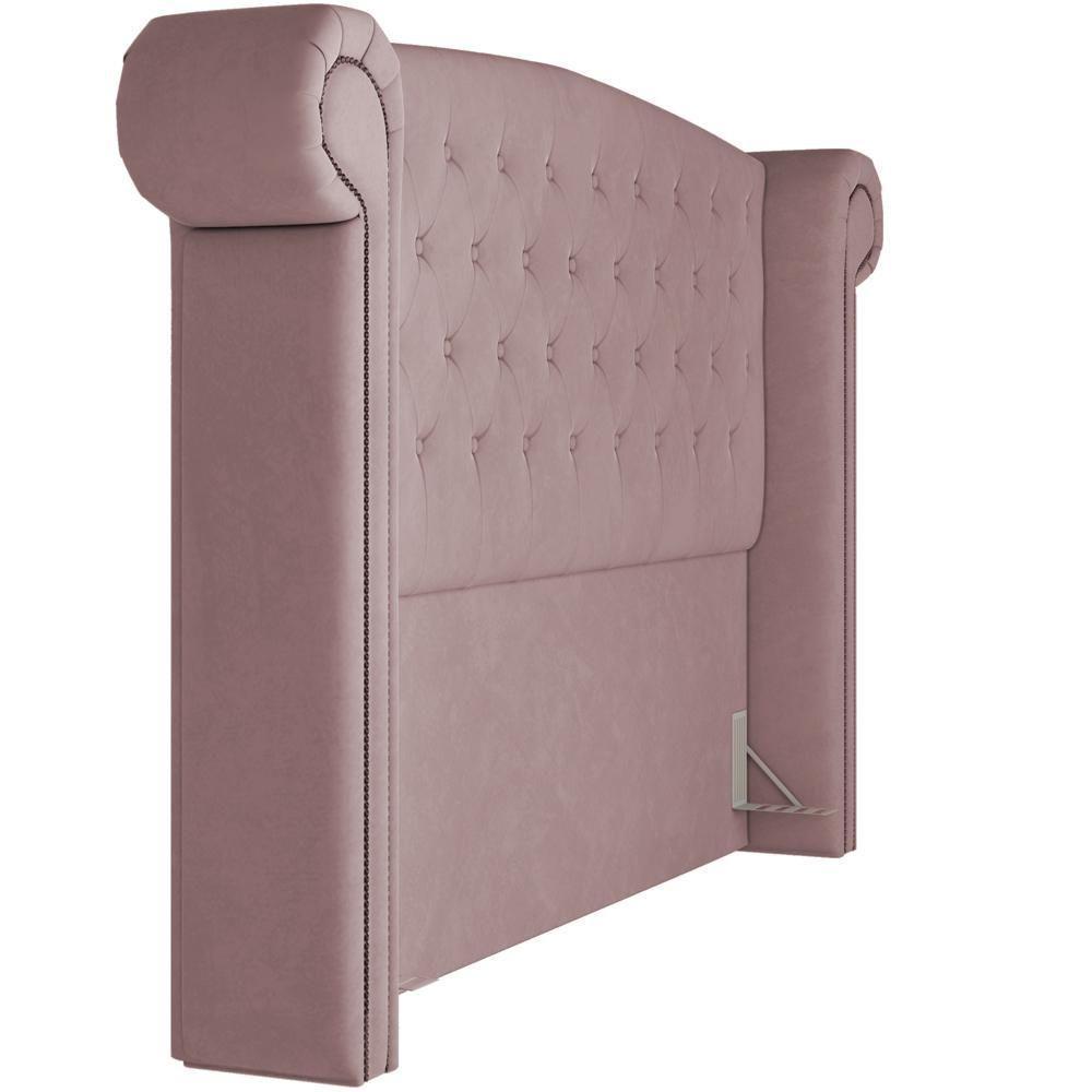 Cabeceira Cama Box King Com Tachas 195 Cm Sofia P05 Veludo Rosê - 3