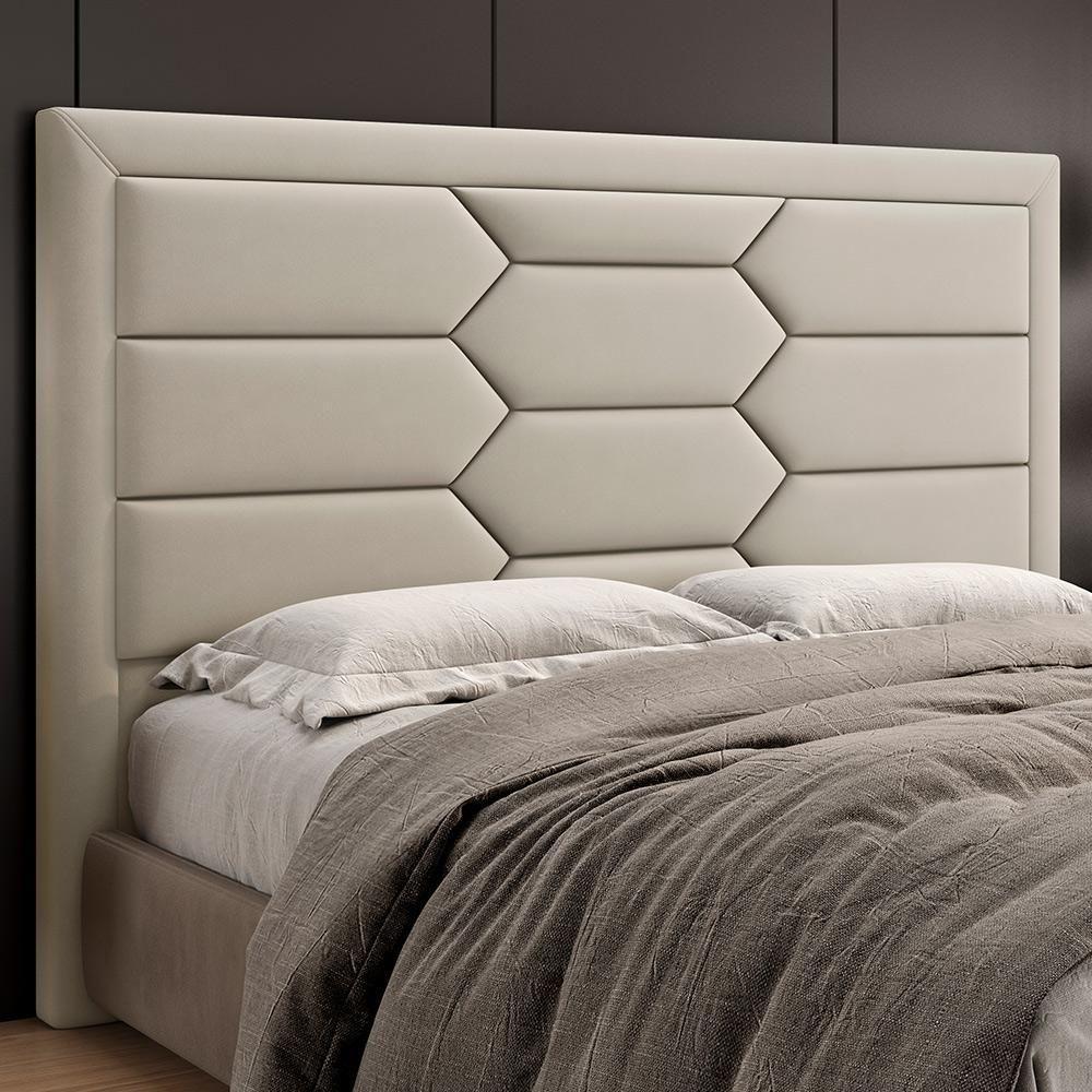 Cabeceira Cama Box Casal 140cm Estofada Nora P05 Veludo Bege - 6