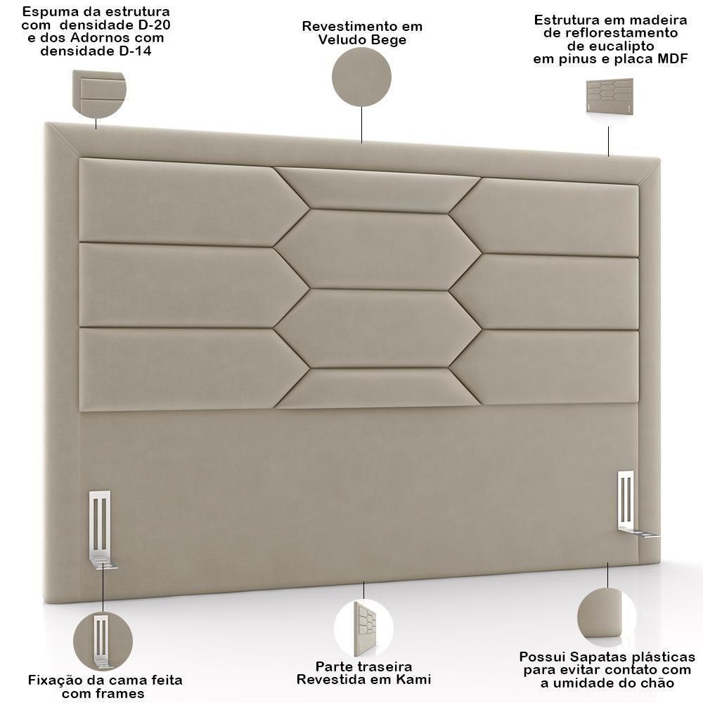 Cabeceira Cama Box Casal 140cm Estofada Nora P05 Veludo Bege - 7