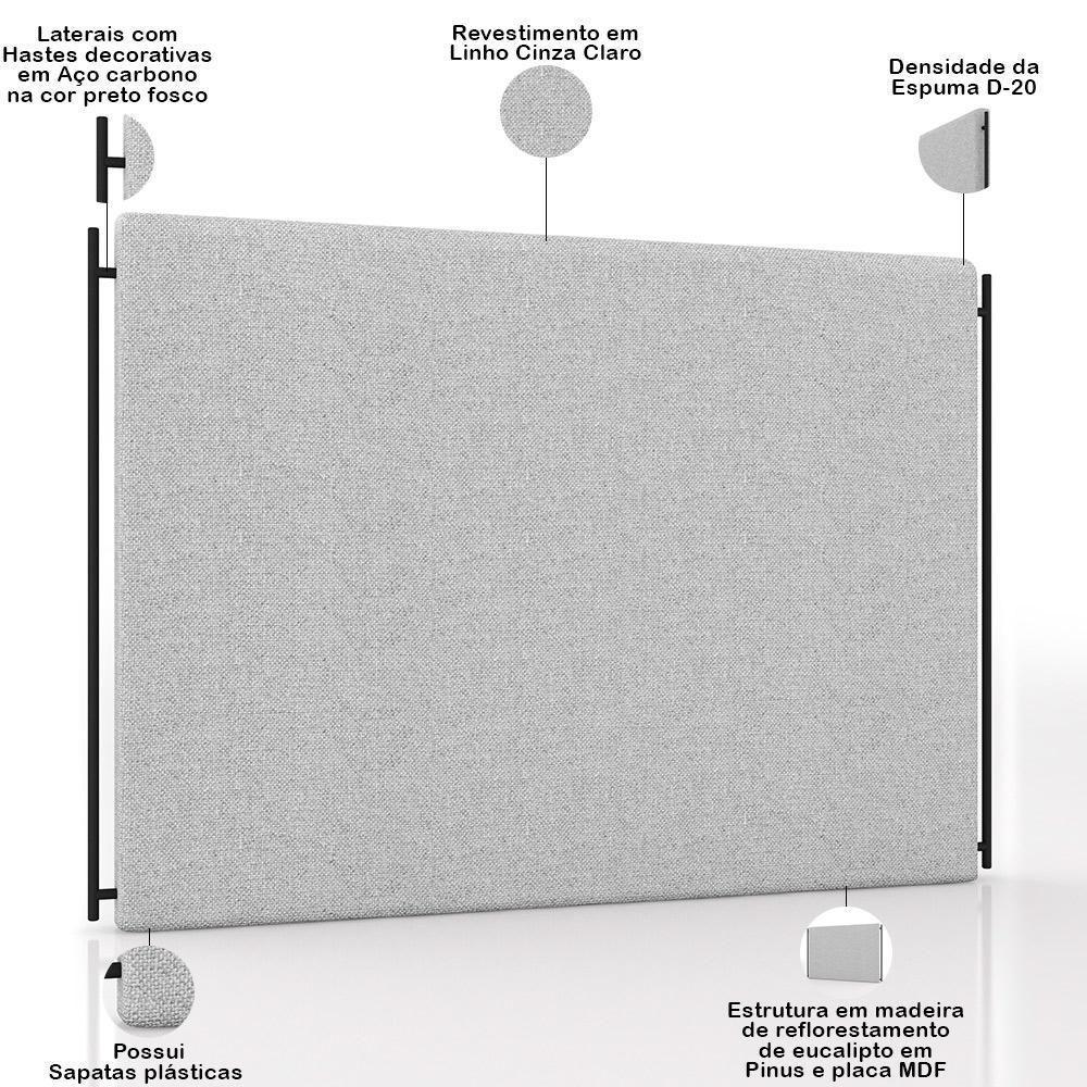 Cabeceira Cama Box Casal 140cm Estofada Goya P05 Linho Cinza Claro - Lyam Decor - 7