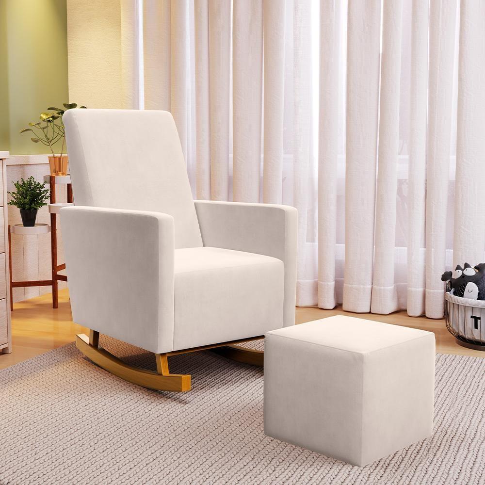 Poltrona De Amamentação Com Balanço E Puff Ravena W01 Suede Bege - Lyam Decor - 9