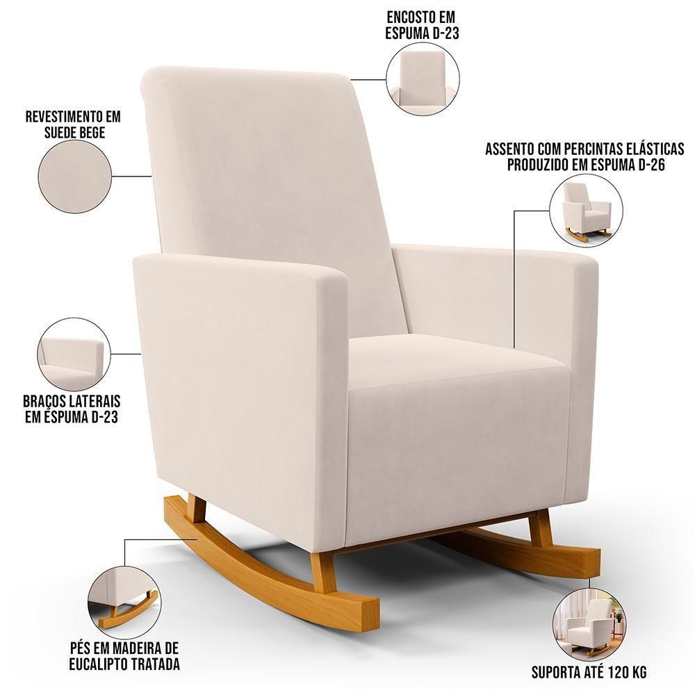 Poltrona De Amamentação Com Balanço E Puff Ravena W01 Suede Bege - Lyam Decor - 10