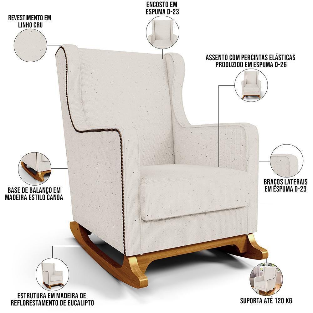 Poltrona De Amamentação Com Balanço E Puff Mavie L02 Linho Cru - Lyam Decor - 10