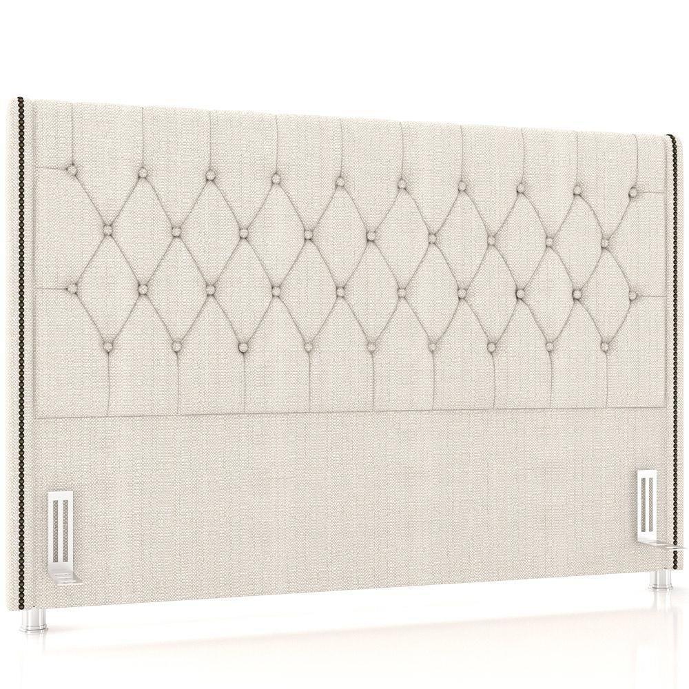 Cabeceira Cama Box Casal 140cm Estofada Frizza P05 Linho Creme - 1
