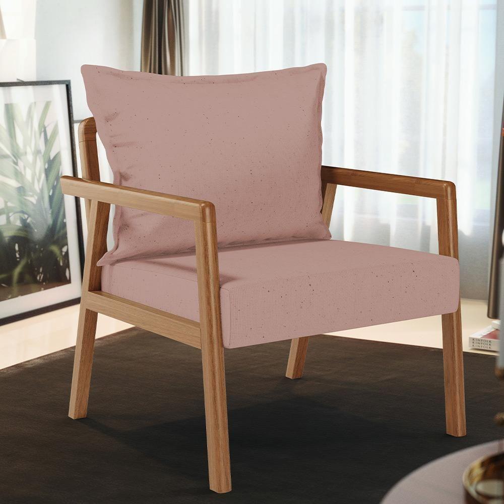 Kit 02 Poltronas Decorativa Para Sala De Estar Alícia B04 Linho Rosê - 8