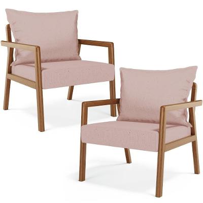 Kit 2 Poltronas Decorativas Alícia B04 Para Sala De Estar Linho Rosê Lyam Decor