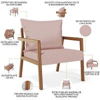 Kit 02 Poltronas Decorativa Para Sala De Estar Alícia B04 Linho Rosê - 6