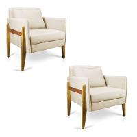 Kit 02 Poltronas Lana Suede Base De Madeira - D'Rossi Bege - 1