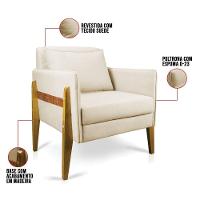 Kit 02 Poltronas Lana Suede Base De Madeira - D'Rossi Bege - 5