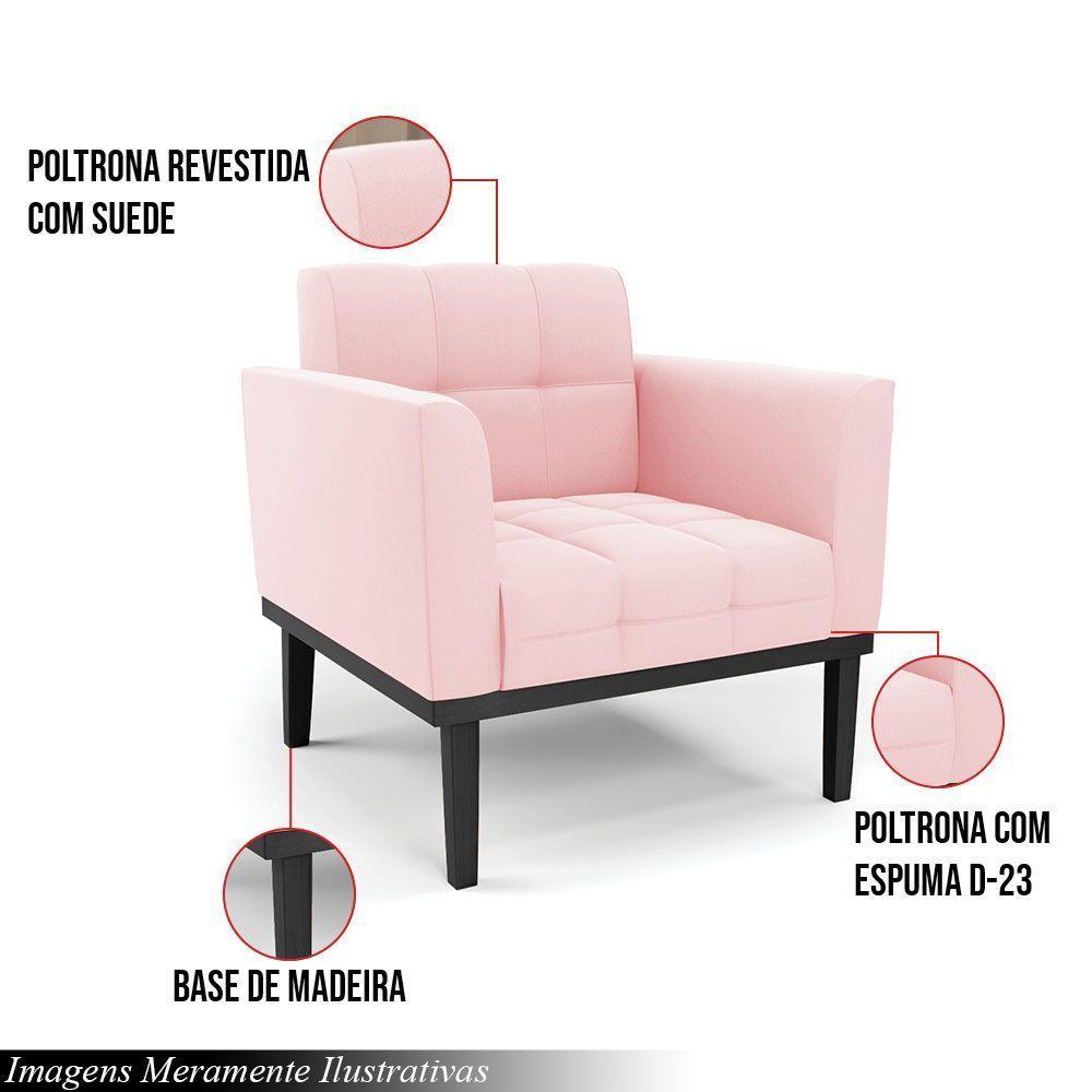 Kit 2 Poltronas Decorativas Pés Fixo Em Madeira Preto Suede Rosa Bebê - 6