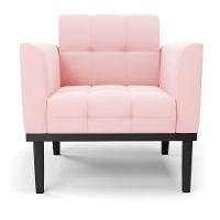 Kit 2 Poltronas Decorativas Pés Fixo Em Madeira Preto Suede Rosa Bebê - 2