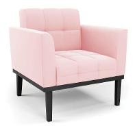 Kit 2 Poltronas Decorativas Pés Fixo Em Madeira Preto Suede Rosa Bebê - 3