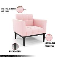 Kit 2 Poltronas Decorativas Pés Fixo Em Madeira Preto Suede Rosa Bebê - 6