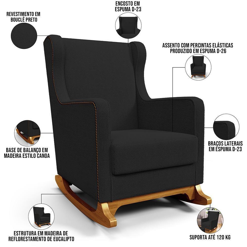 Poltrona De Amamentação Com Balanço E Puff Mavie L02 Bouclê Preto - Lyam Decor - 10