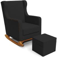 Poltrona De Amamentação Com Balanço E Puff Mavie L02 Bouclê Preto - Lyam Decor - 1