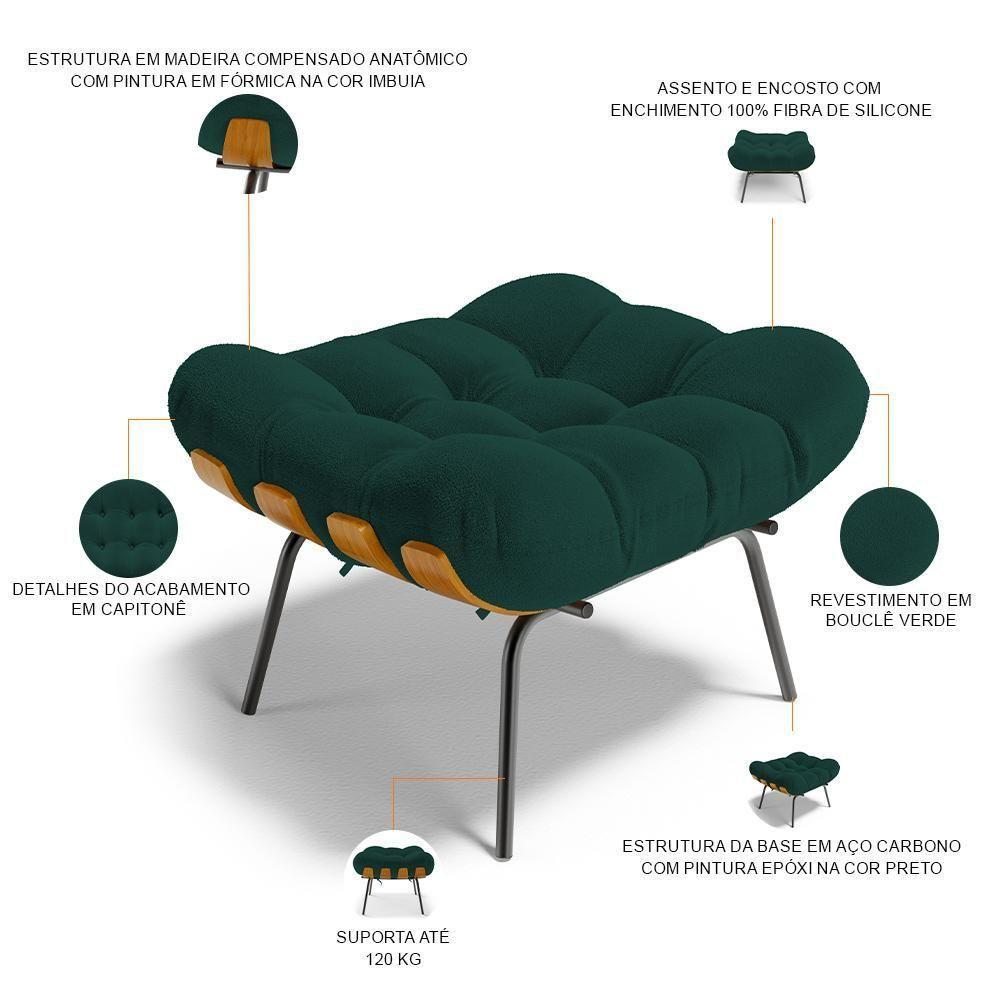 Poltrona Costela L02 Com Puff Sala De Estar Bouclê Verde - Lyam Decor - 5