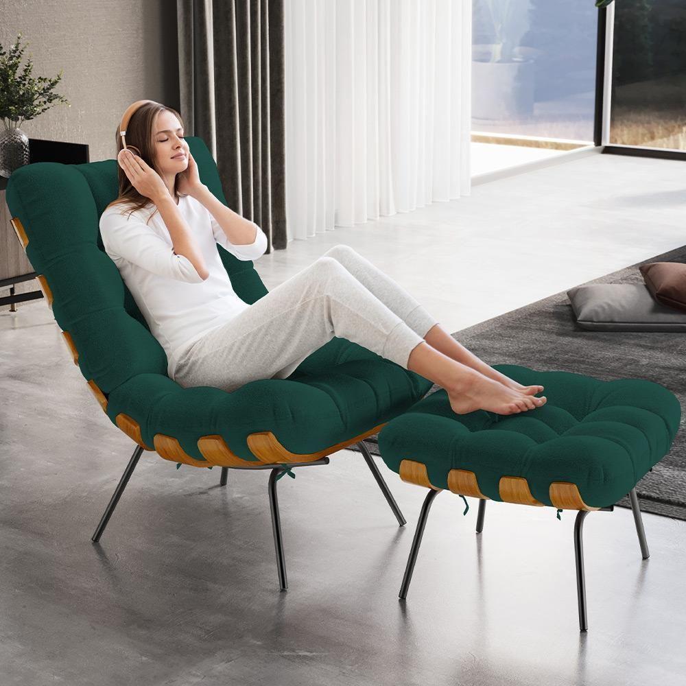 Poltrona Costela L02 Com Puff Sala De Estar Bouclê Verde - Lyam Decor - 9