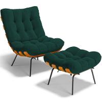 Poltrona Costela L02 Com Puff Sala De Estar Bouclê Verde - Lyam Decor - 1