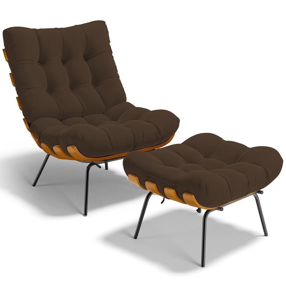 Poltrona Costela L02 Com Puff Sala De Estar Suede Marrom - Lyam Decor - 1