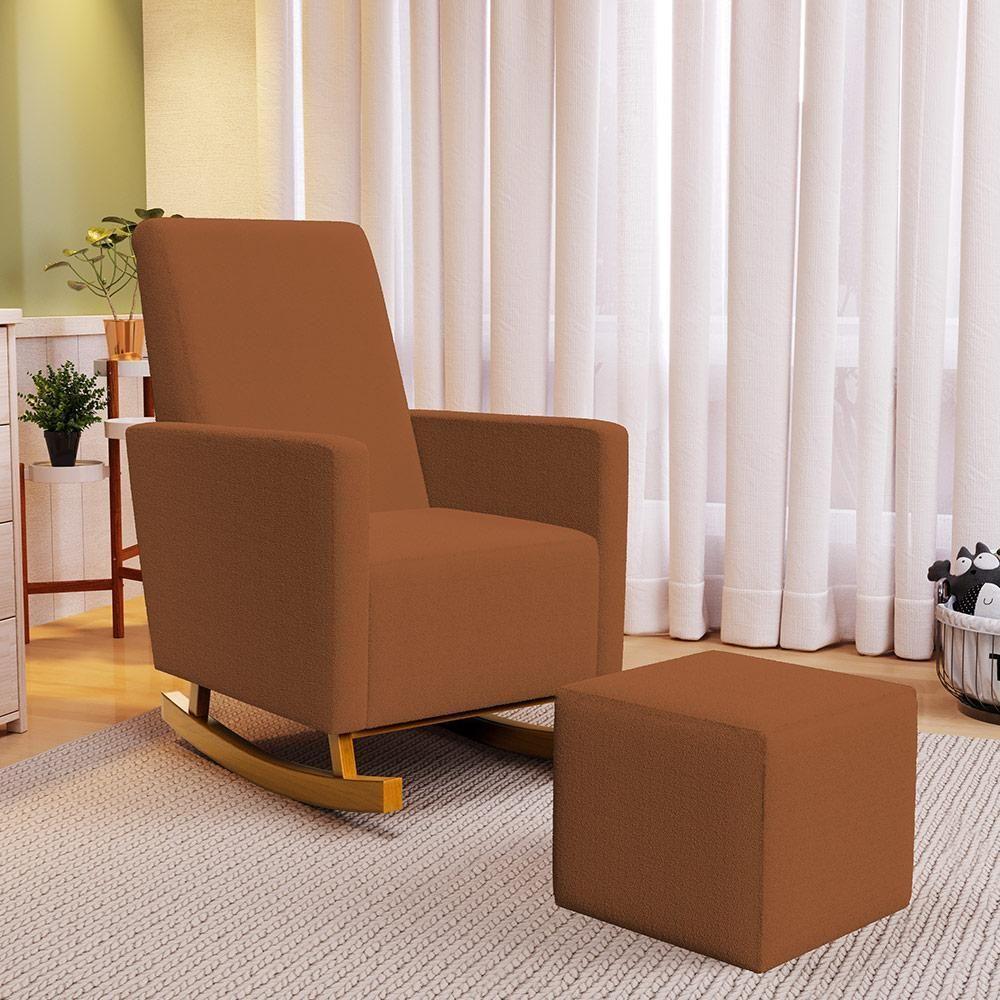 Poltrona De Amamentação Com Balanço Ravena W01 Bouclê Terracota - Lyam Decor - 6