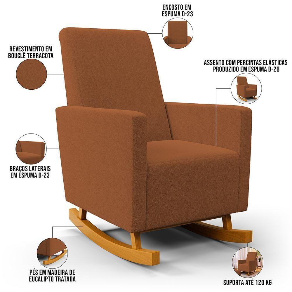 Poltrona De Amamentação Com Balanço Ravena W01 Bouclê Terracota - Lyam Decor - 7