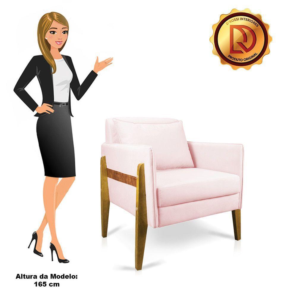 Kit 02 Poltronas Lana Suede Base De Madeira Rosa Bebê - 4