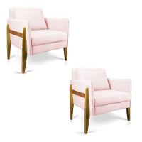 Kit 02 Poltronas Lana Suede Base De Madeira Rosa Bebê - 1
