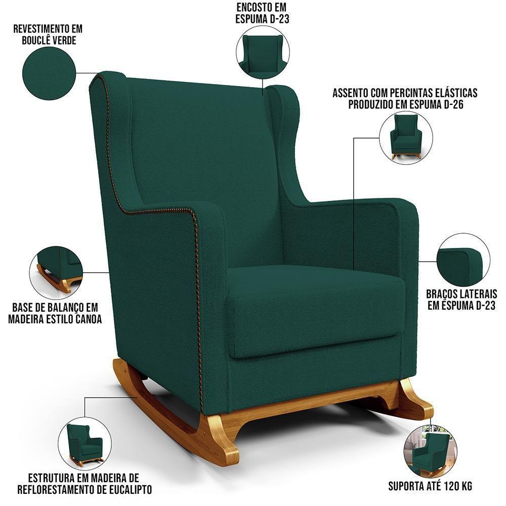 Poltrona De Amamentação Com Balanço E Puff Mavie L02 Bouclê Verde - Lyam Decor - 10