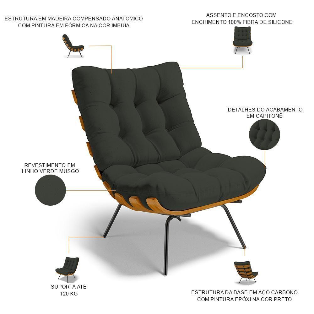 Poltrona Costela L02 Com Puff Sala De Estar Linho Verde - Lyam Decor - 4