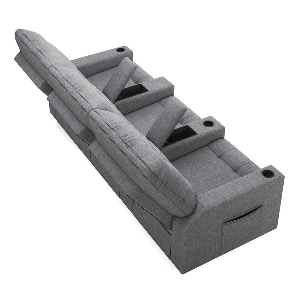 Poltrona Do Papai Reclinável Cinema 3 Lugares Manual Baú Usb Haifa F05 Linho Cinza - Lyam Decor - 4