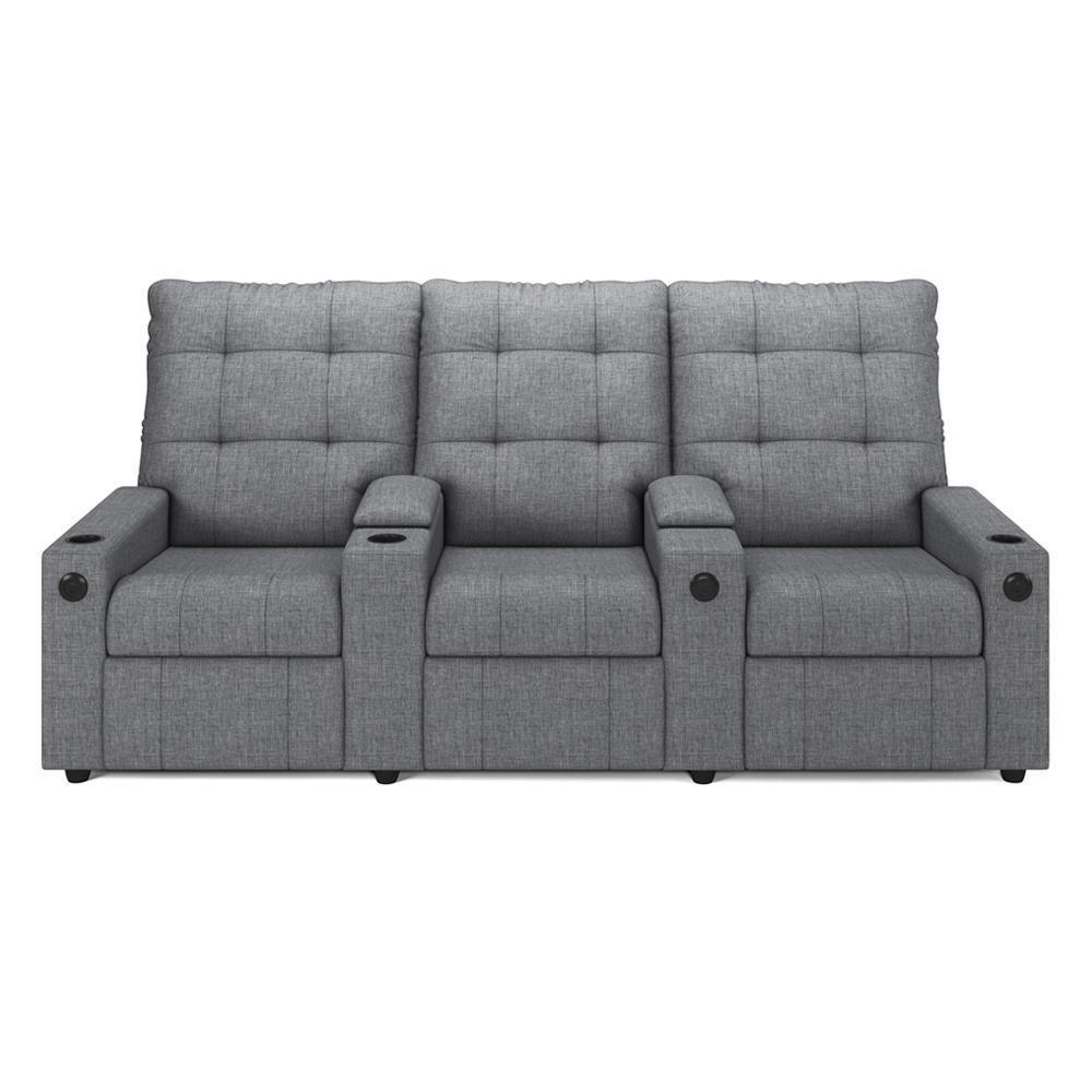 Poltrona Do Papai Reclinável Cinema 3 Lugares Manual Baú Usb Haifa F05 Linho Cinza - Lyam Decor - 7