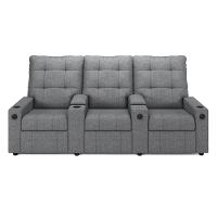 Poltrona Do Papai Reclinável Cinema 3 Lugares Manual Baú Usb Haifa F05 Linho Cinza - Lyam Decor - 7