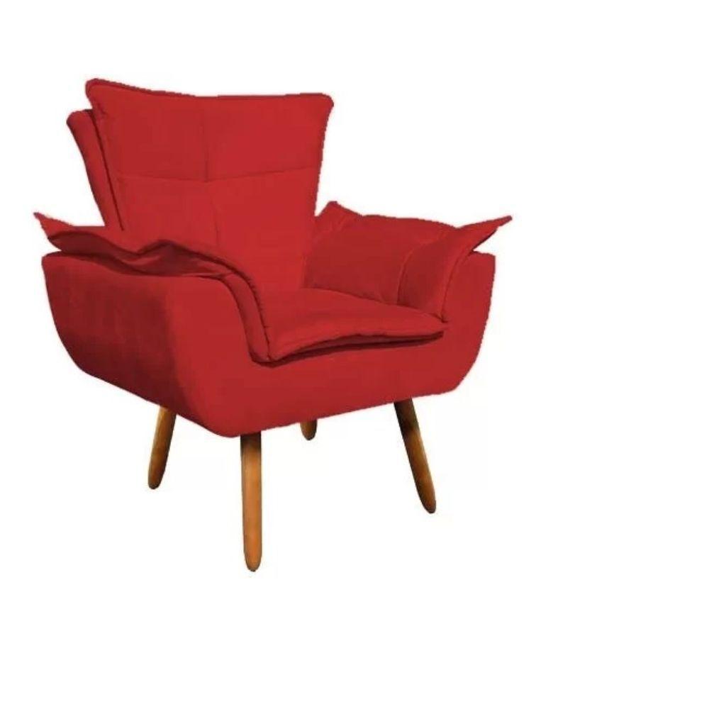 Kit 2 Poltronas Opalas Com Puff Redondo Suede Vermelho - 5