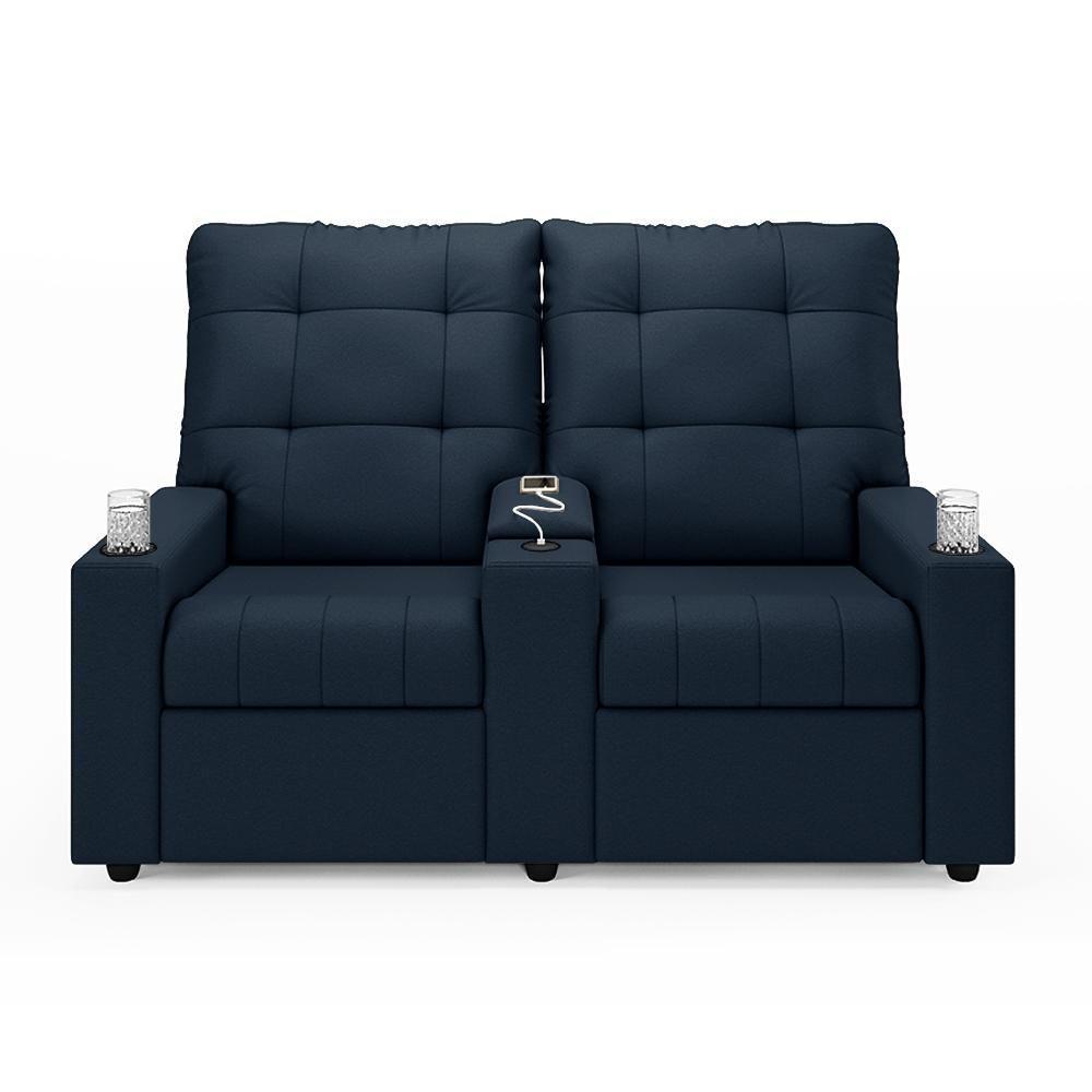 Poltrona Do Papai Reclinável Cinema 2 Lugares Manual Baú Usb Haifa F05 Veludo Azul - Lyam Decor - 5