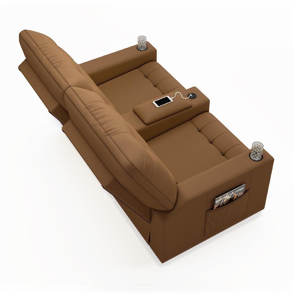 Poltrona Do Papai Reclinável Cinema 2 Lugares Manual Baú Usb Haifa F05 Facto Caramelo - Lyam Decor - 2