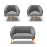 Kit 1 Namoradeira E 2 Poltronas Base Madeira A26 Grafite - 1