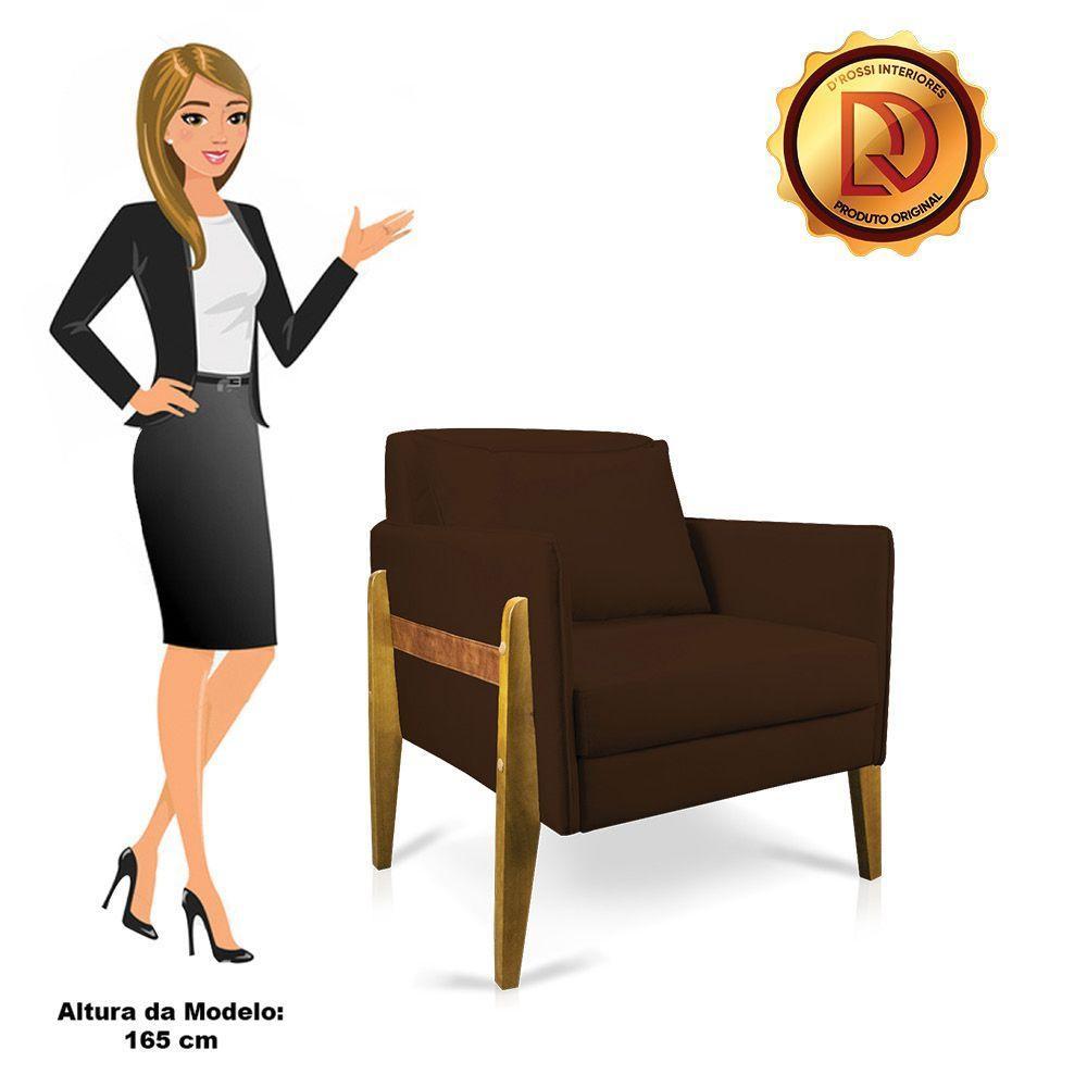 Kit 02 Poltronas Lana Suede Base De Madeira - D'Rossi Marrom - 4