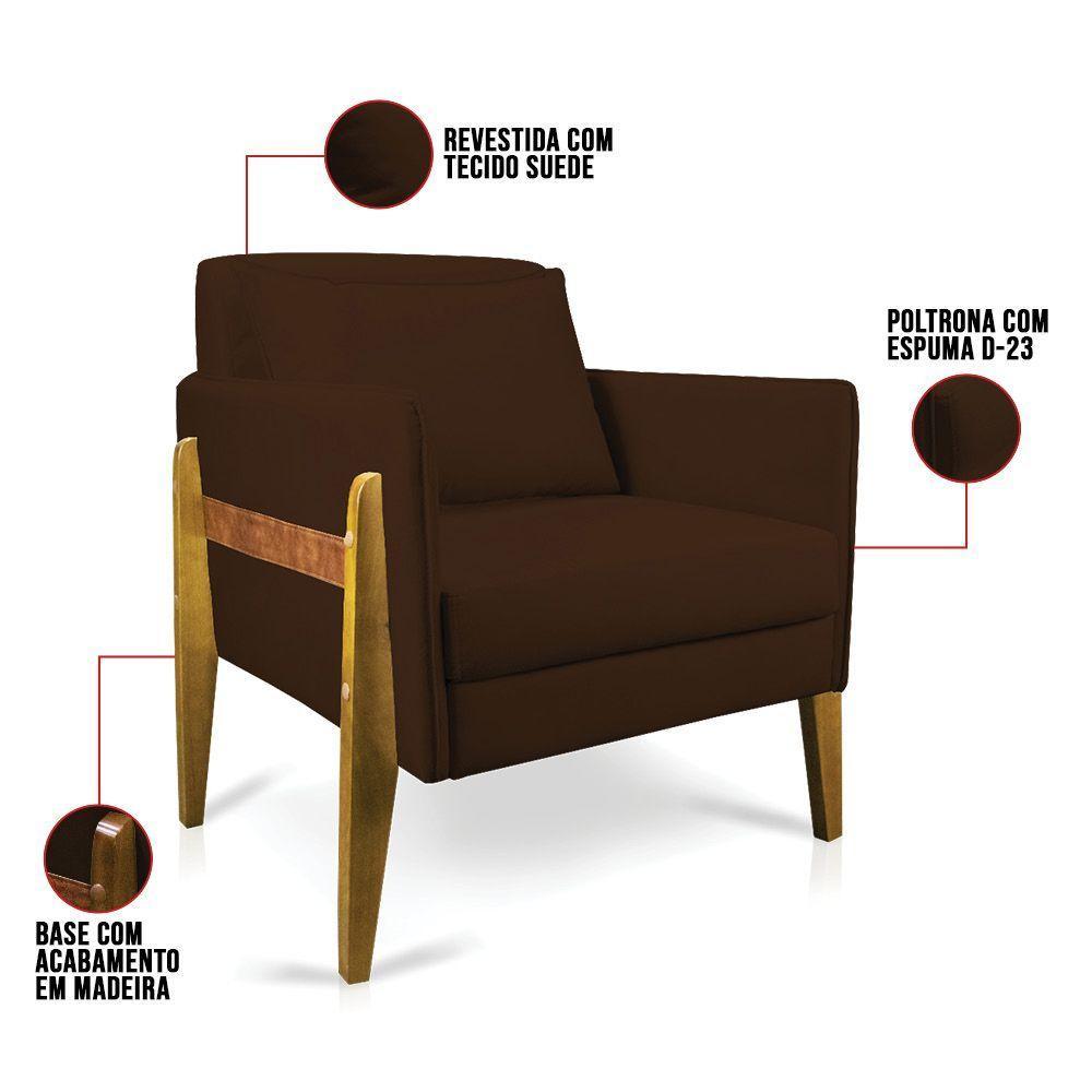 Kit 02 Poltronas Lana Suede Base De Madeira - D'Rossi Marrom - 5