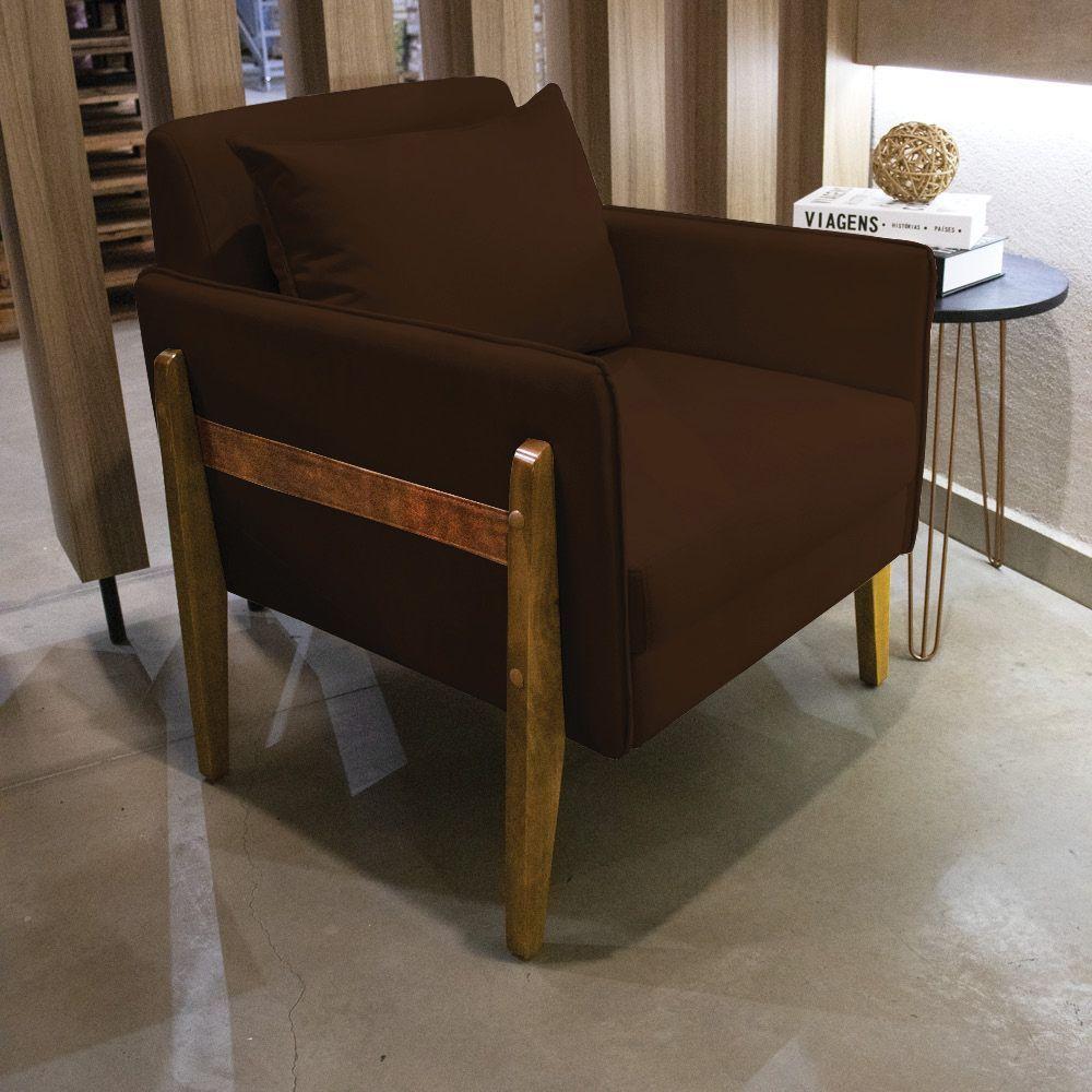 Kit 02 Poltronas Lana Suede Base De Madeira - D'Rossi Marrom - 8