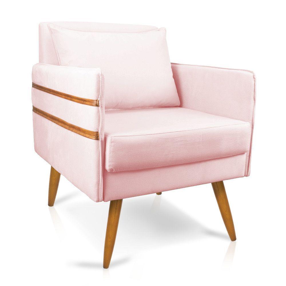 Poltrona Mari Suede Pés Palito Castanho - D'Rossi Rosa Bebê - 1