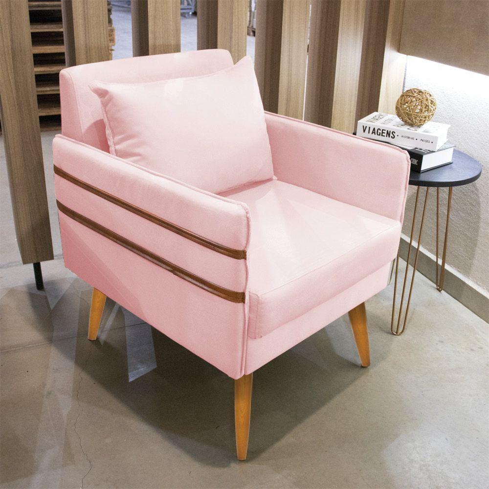 Poltrona Mari Suede Pés Palito Castanho - D'Rossi Rosa Bebê - 8