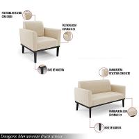 Conjunto 2 Poltronas E 1 Namoradeira Decorativa Pés Fixo Em Madeira Preto Suede Bege - 6