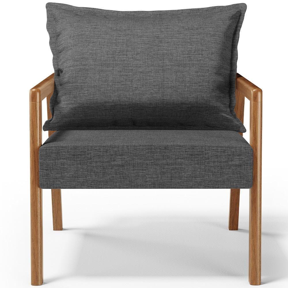 Poltrona Decorativa Para Sala De Estar E Living Alícia B04 Linho Cinza Escuro - 6