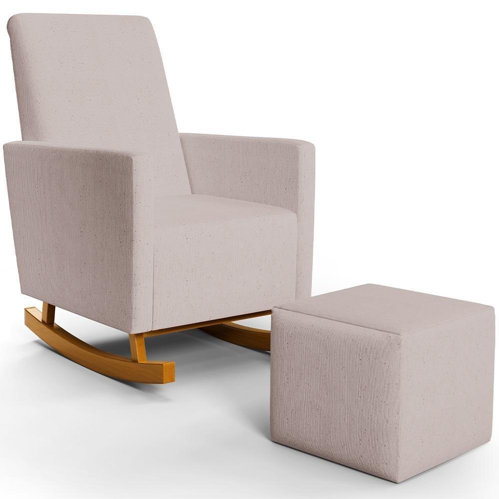 Poltrona De Amamentação Com Balanço E Puff Ravena W01 Linho Bege - Lyam Decor - 1