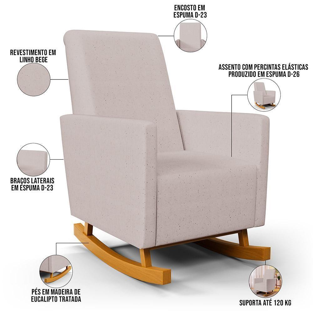 Poltrona De Amamentação Com Balanço E Puff Ravena W01 Linho Bege - Lyam Decor - 10