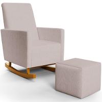 Poltrona De Amamentação Com Balanço E Puff Ravena W01 Linho Bege - Lyam Decor - 1