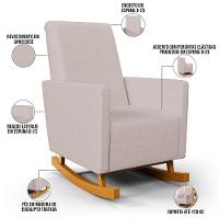 Poltrona De Amamentação Com Balanço E Puff Ravena W01 Linho Bege - Lyam Decor - 10