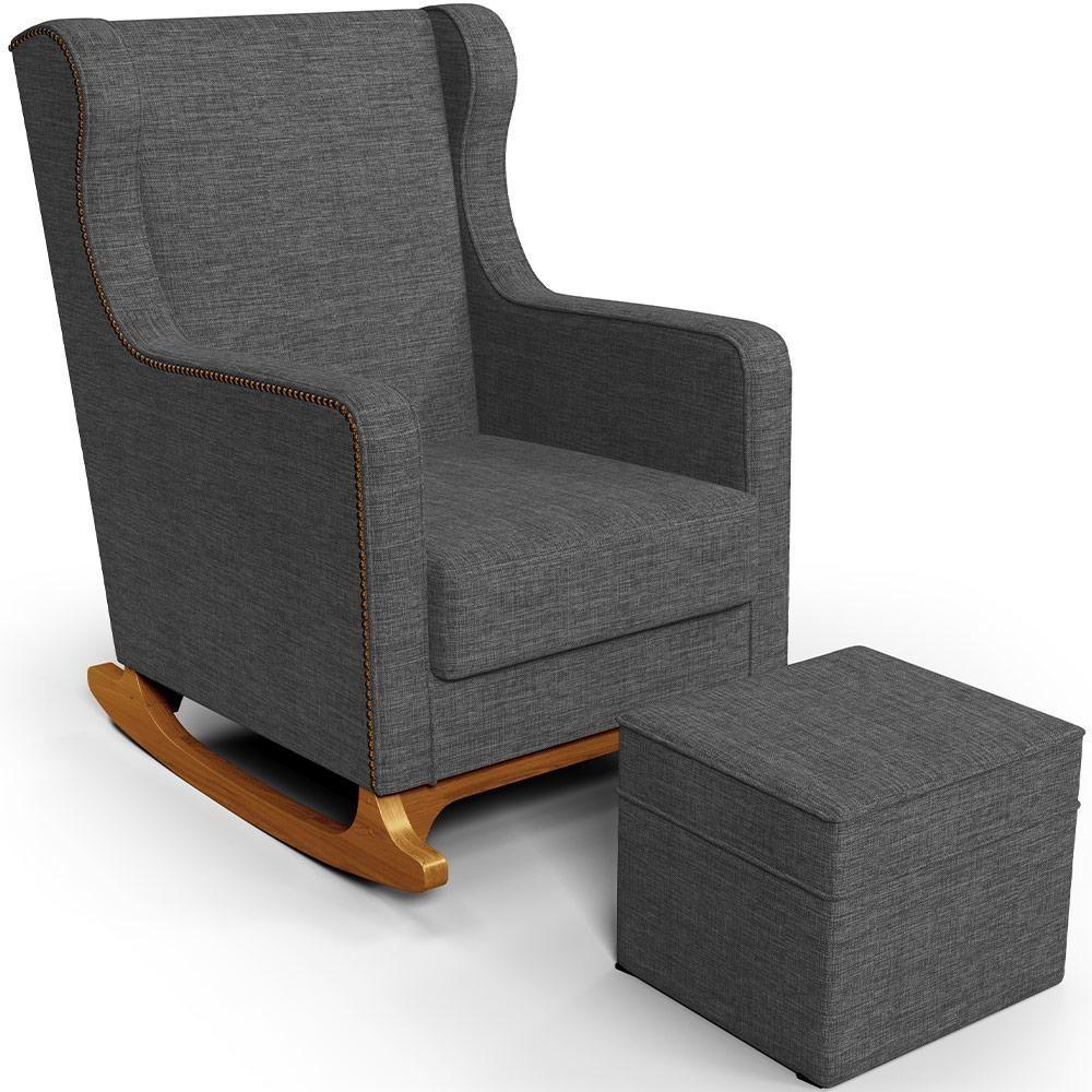 Poltrona De Amamentação Com Balanço E Puff Mavie L02 Linho Cinza Escuro - Lyam Decor - 1