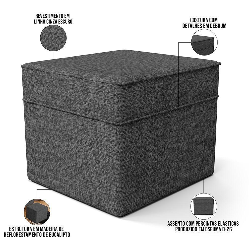 Poltrona De Amamentação Com Balanço E Puff Mavie L02 Linho Cinza Escuro - Lyam Decor - 5